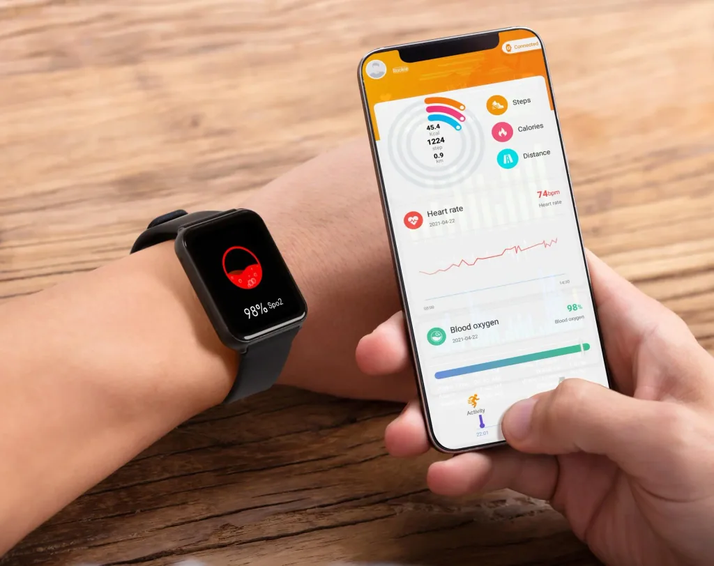 Smartwatch with monitoring of body temperature, heart rate and sleep activity