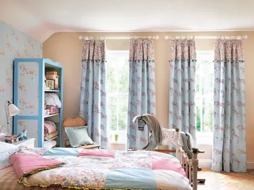 Little Sanderson Abracazoo motif fabric applies horses cream light blue