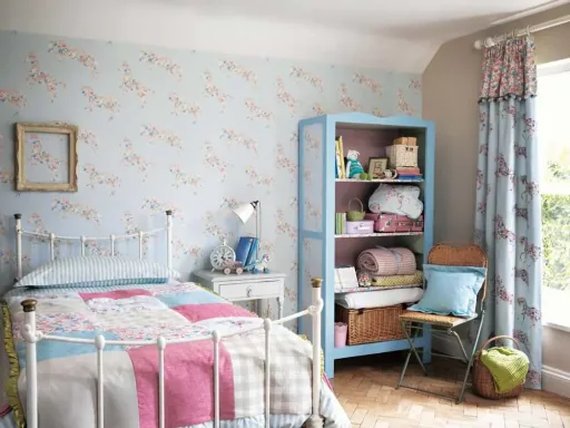 Little Sanderson Abracazoo motif fabric applies horses cream light blue