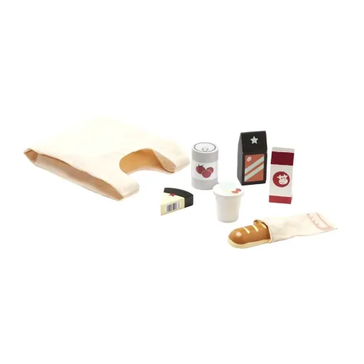 Kids concept wood food with fabric bag