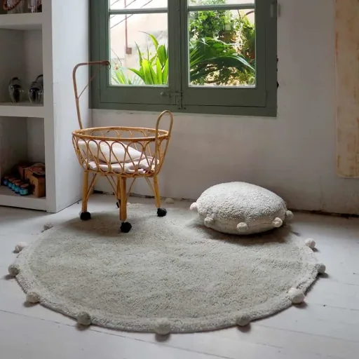 Lorena Canals washable carpet "Bubbly Natural" olive round