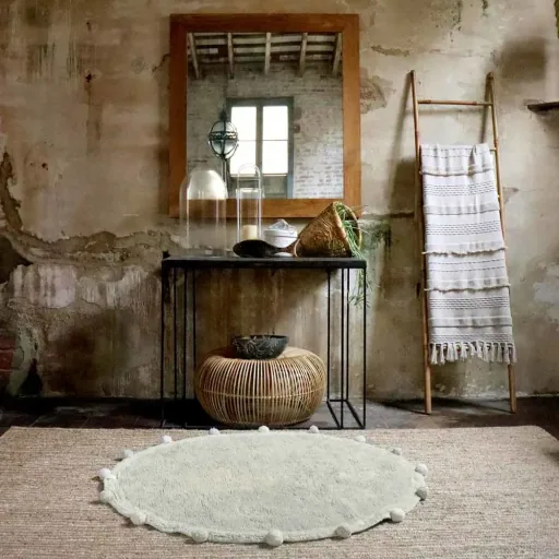 Lorena Canals washable carpet "Bubbly Natural" olive round