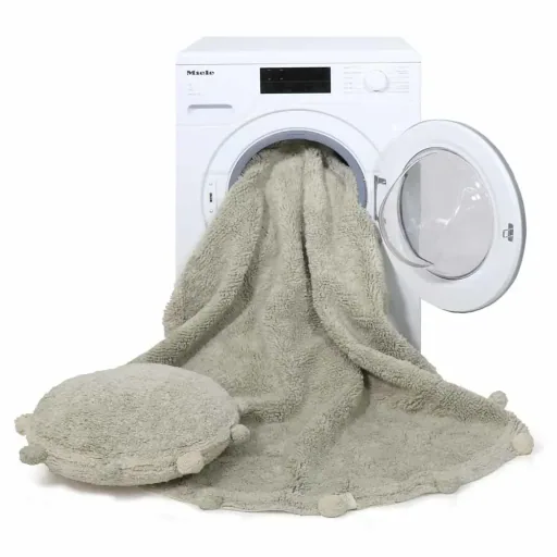 Lorena Canals washable carpet "Bubbly Natural" olive round