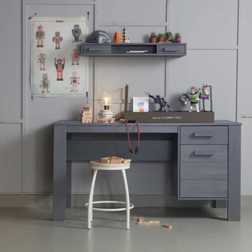 Wood children's desk Dennis Stahlgrau