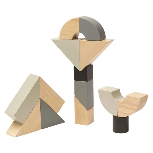 Plan toys rotatable wooden blocks gray black wood