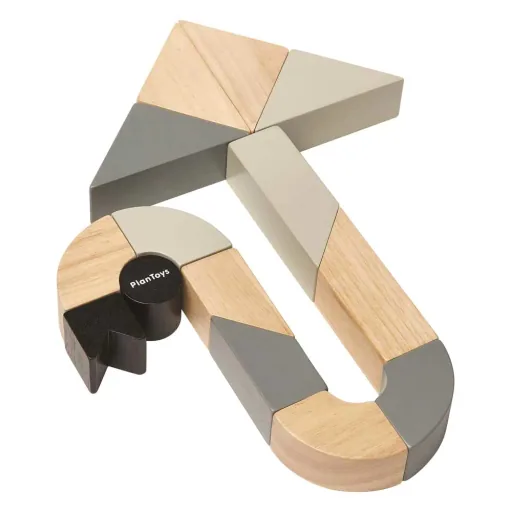 Plan toys rotatable wooden blocks gray black wood