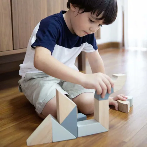 Plan toys rotatable wooden blocks gray black wood