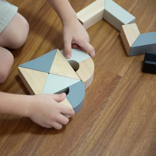 Plan toys rotatable wooden blocks gray black wood