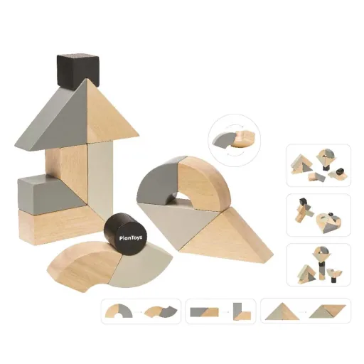 Plan toys rotatable wooden blocks gray black wood