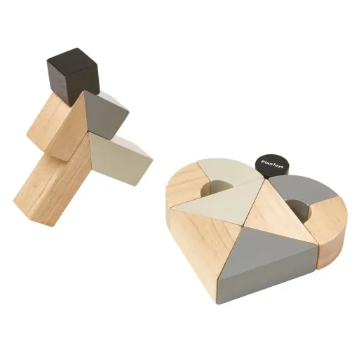 Plan toys rotatable wooden blocks gray black wood