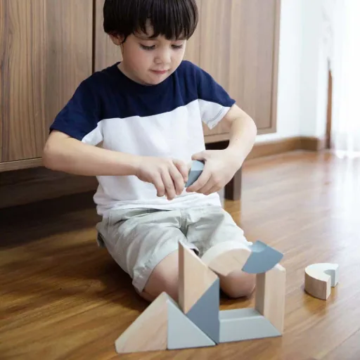 Plan toys rotatable wooden blocks gray black wood