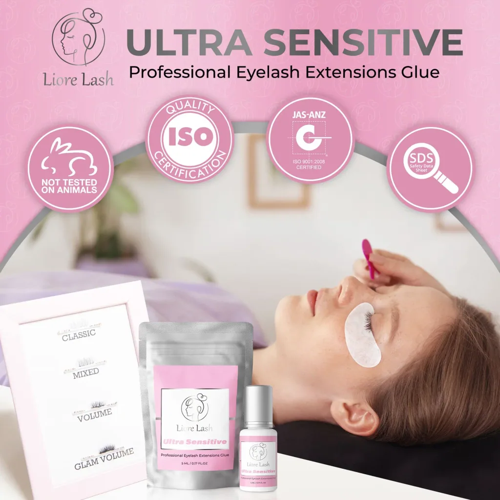 Ultra Sensitive Eyelash Adhesive Liore Lash – Strong Hold Lash Glue, 3–4 Weeks Retention, Glue for Eyelash Extensions (Dark Brown)
