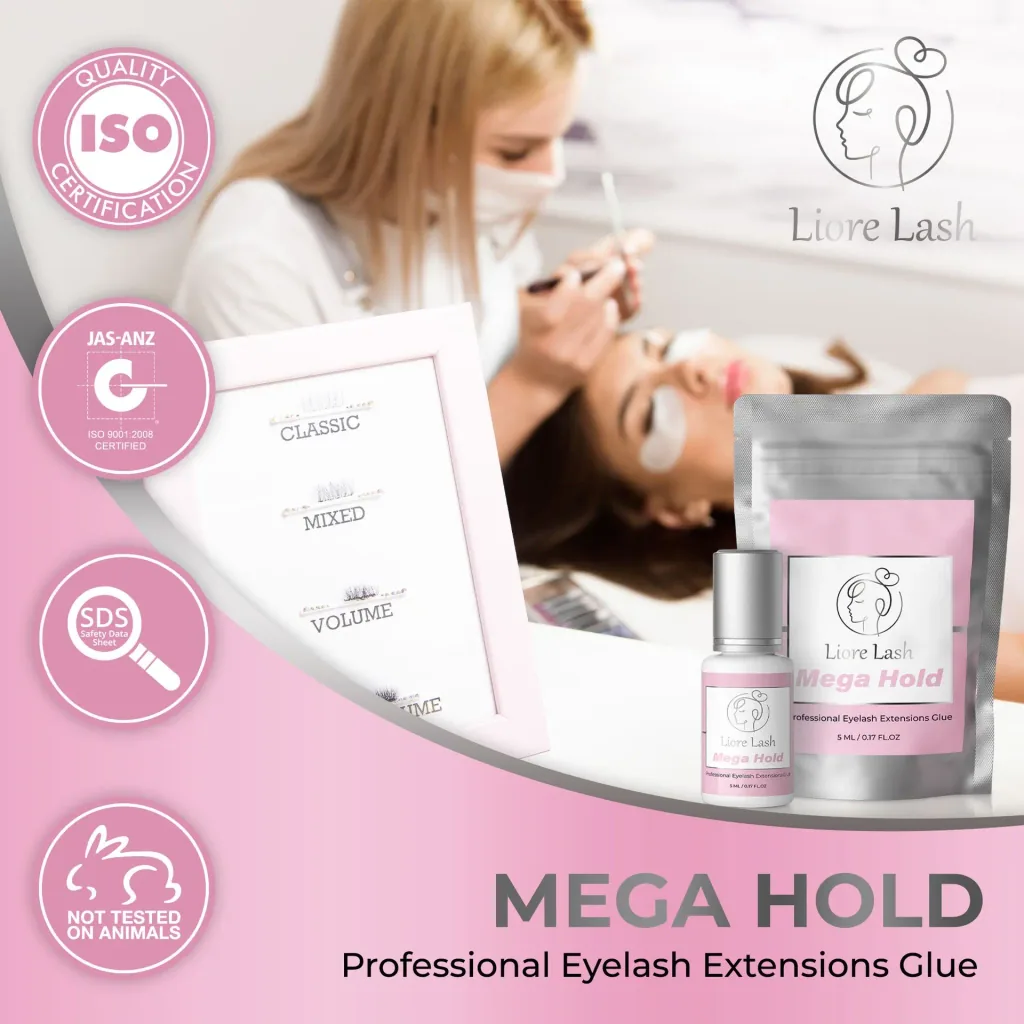 Eyelash Extension Glue Liore Lash / Mega Strong Hold 8 Weeks / 1 Sec Fast Dry/Black Adhesive Professional Supplies for Classic Volume Lashes