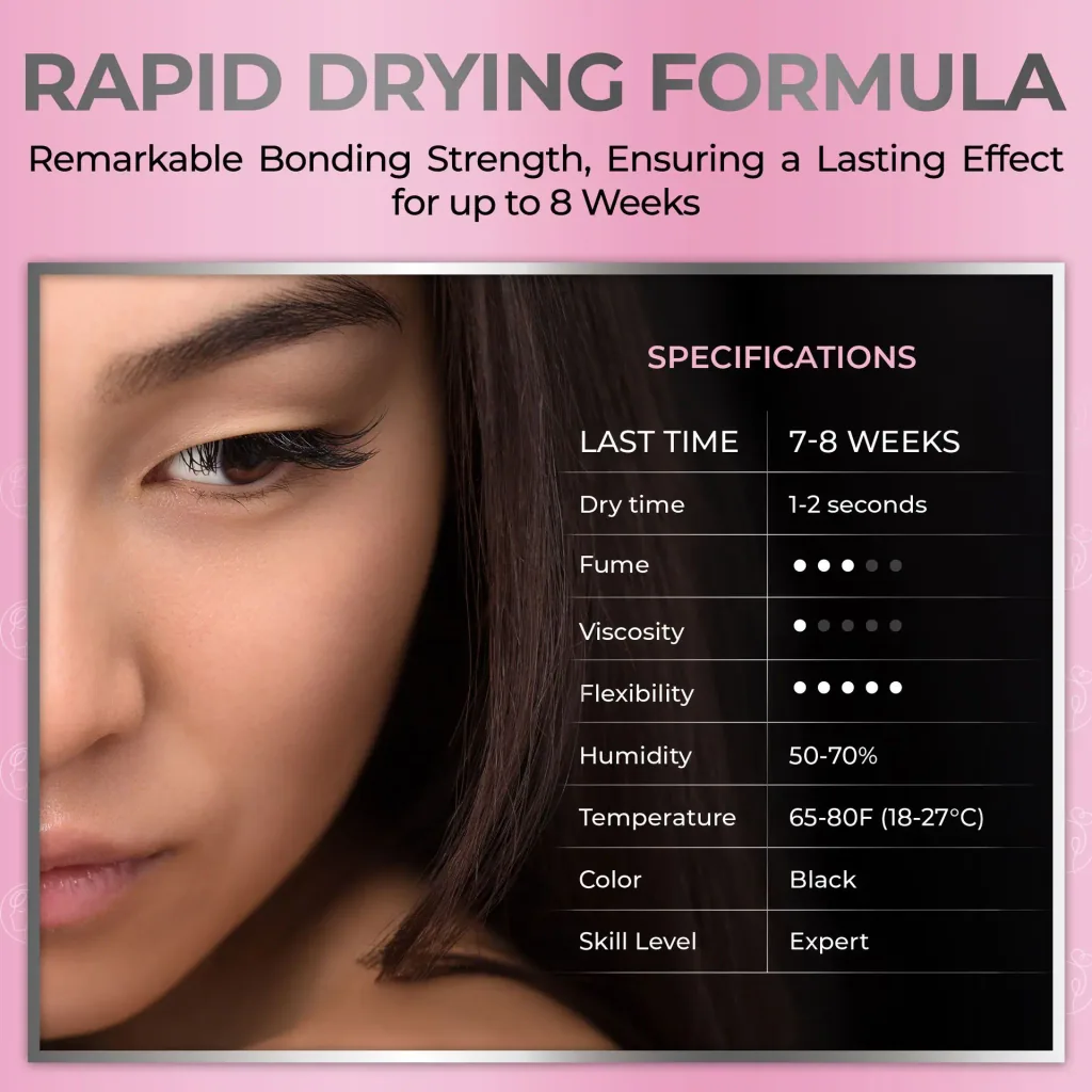 Eyelash Extension Glue Liore Lash / Mega Strong Hold 8 Weeks / 1 Sec Fast Dry/Black Adhesive Professional Supplies for Classic Volume Lashes