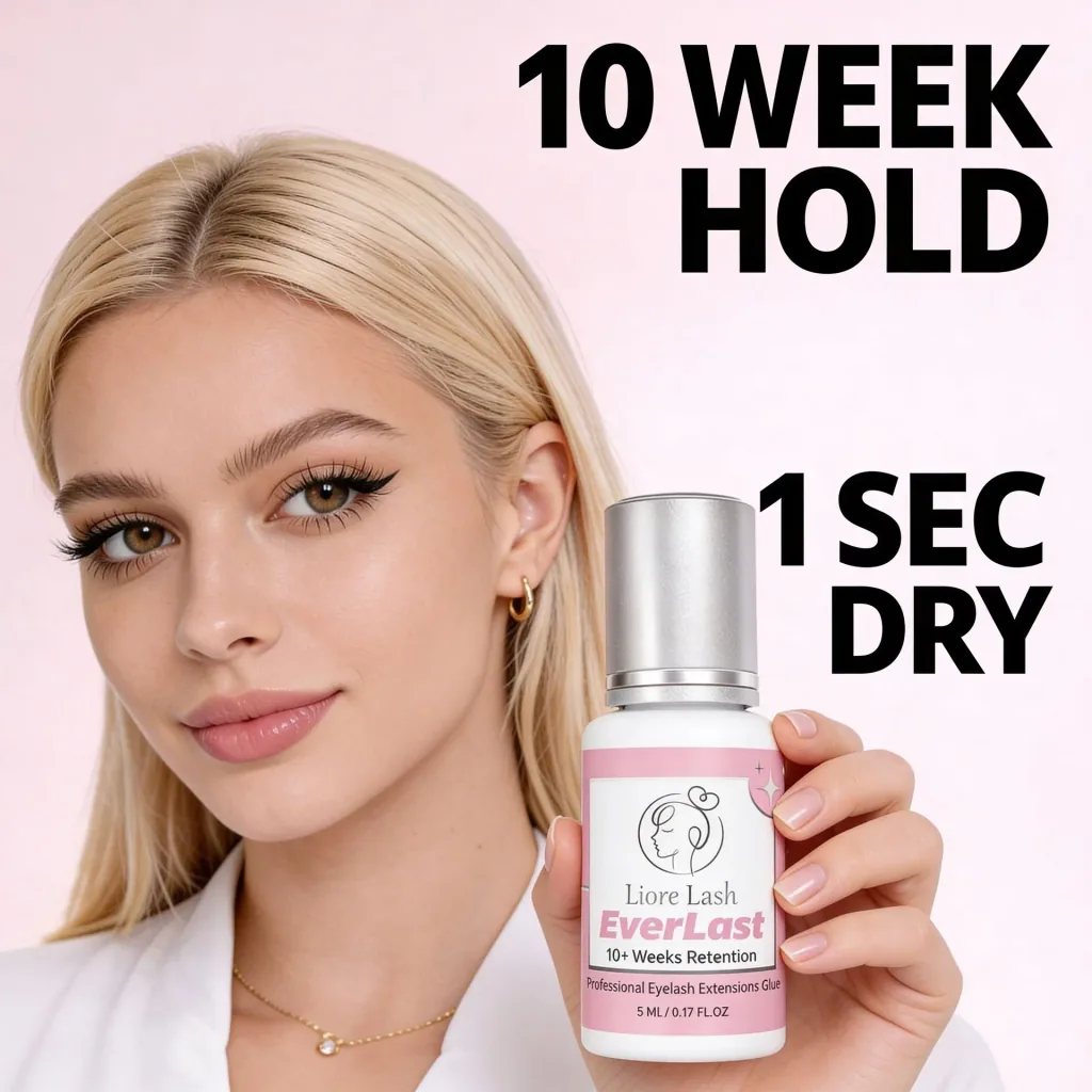 Extra Strong Eyelash Extension Glue Liore Lash – 0.5–1 Sec Fast Dry Lash Adhesive, Up to 10 Weeks Retention, Black Professional Glue for Classic & Volume Lashes, 5ml