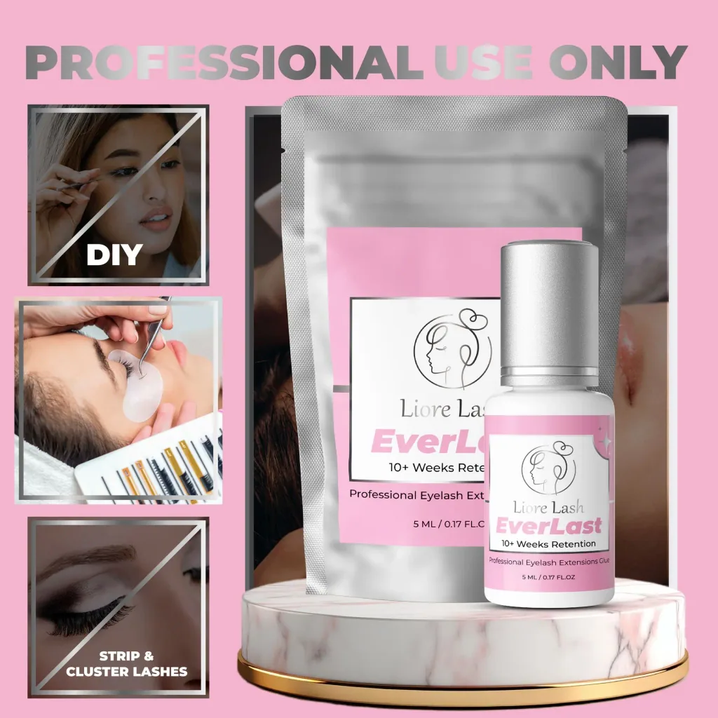 Extra Strong Eyelash Extension Glue Liore Lash – 0.5–1 Sec Fast Dry Lash Adhesive, Up to 10 Weeks Retention, Black Professional Glue for Classic & Volume Lashes, 5ml