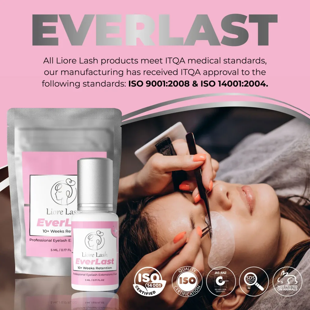 Extra Strong Eyelash Extension Glue Liore Lash – 0.5–1 Sec Fast Dry Lash Adhesive, Up to 10 Weeks Retention, Black Professional Glue for Classic & Volume Lashes, 5ml