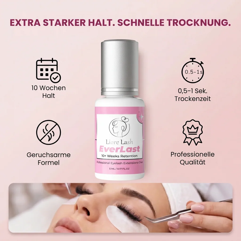 Extra Strong Eyelash Extension Glue Liore Lash – 0.5–1 Sec Fast Dry Lash Adhesive, Up to 10 Weeks Retention, Black Professional Glue for Classic & Volume Lashes, 5ml