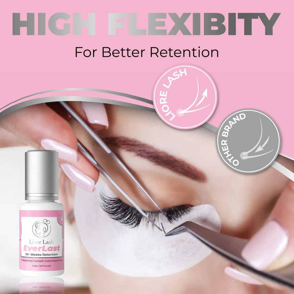 Extra Strong Eyelash Extension Glue Liore Lash – 0.5–1 Sec Fast Dry Lash Adhesive, Up to 10 Weeks Retention, Black Professional Glue for Classic & Volume Lashes, 5ml