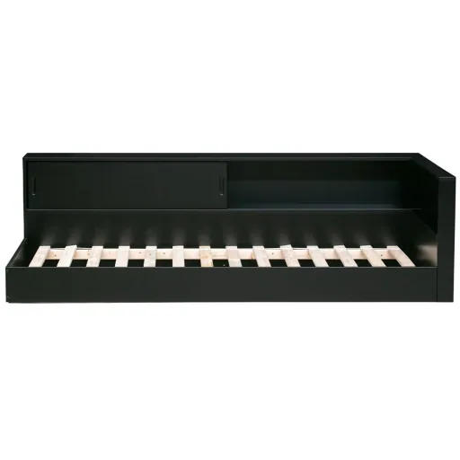 Wood Cot with black shelf
