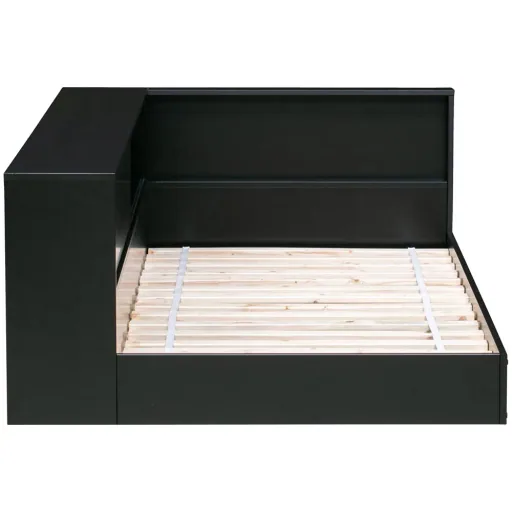 Wood Cot with black shelf