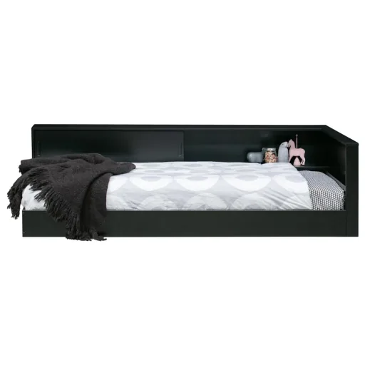 Wood Cot with black shelf