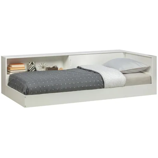Wood cot with shelf white