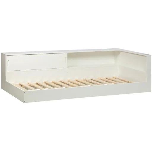 Wood cot with shelf white