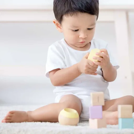 Plan Toys sensory blocks wood pastel