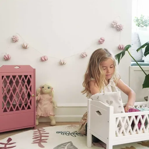 Cam cam carpet leaves cream pink