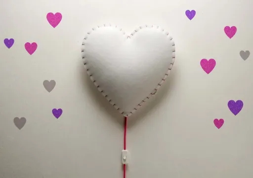 Buokids soft lamp night light/wall lamp heart, Version: Cord & connector; Color of the seam: Gray