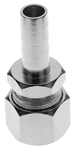 Crimp fitting with hose nozzle for beer hose NW 7 mm, stainless steel