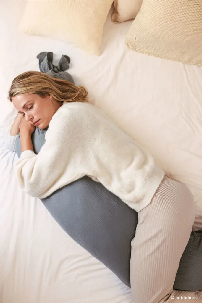 Nobodinoz WABI SABI Nursing Pillow, Pregnancy Pillow, 225 x 35 cm, Azure Blue
