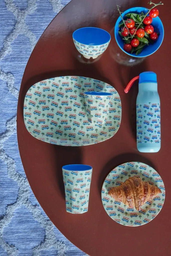 RICE Plate - Cars Print - Light Blue, Melamine, Size: Medium