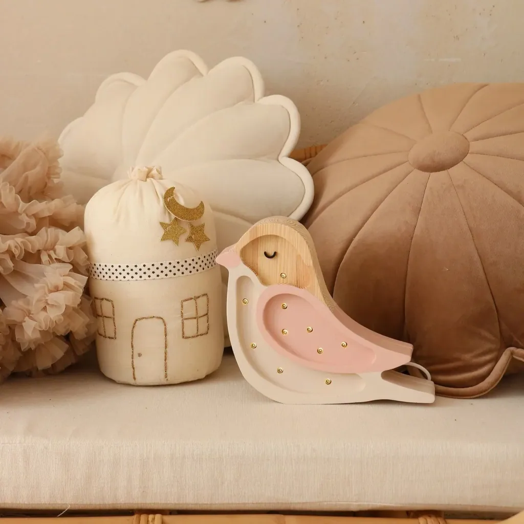 Little Lights children's night light, Mini-Vogel night lamp - 100% natural pinewood, color: Strawberry cream