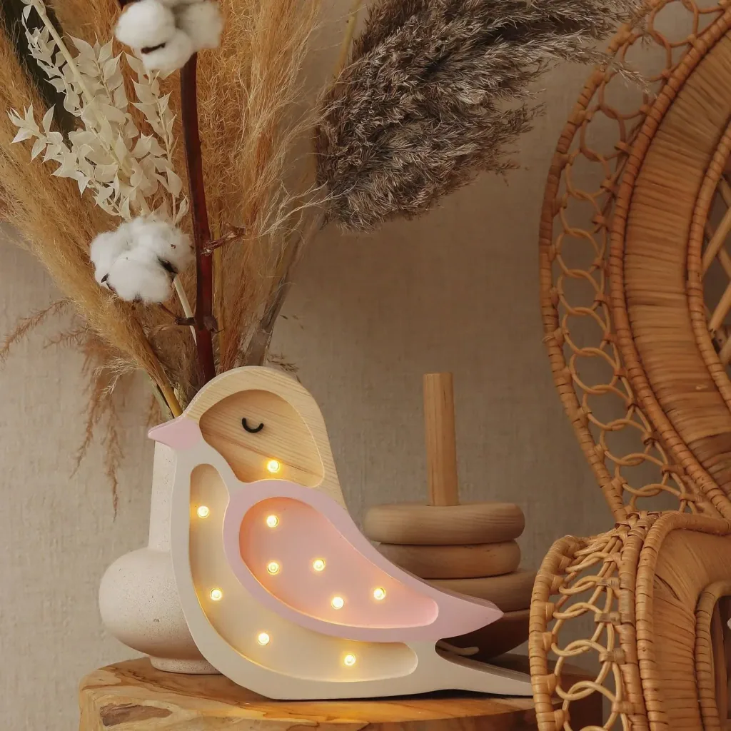 Little Lights children's night light, Mini-Vogel night lamp - 100% natural pinewood, color: Strawberry cream