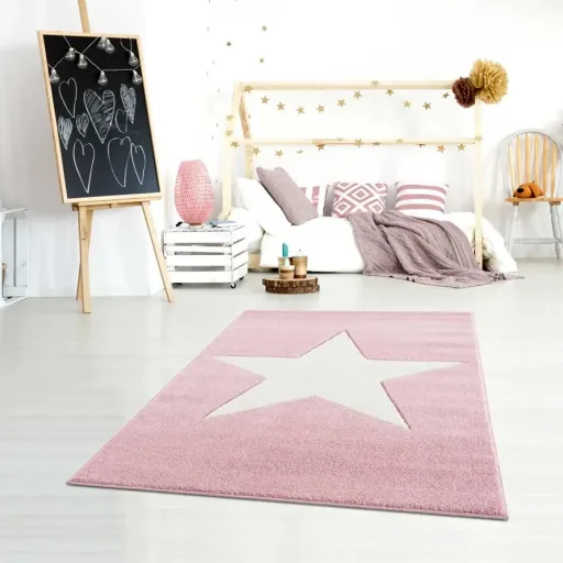 Livone children's carpet star white on pink, Carpet size: 120 x 180 cm