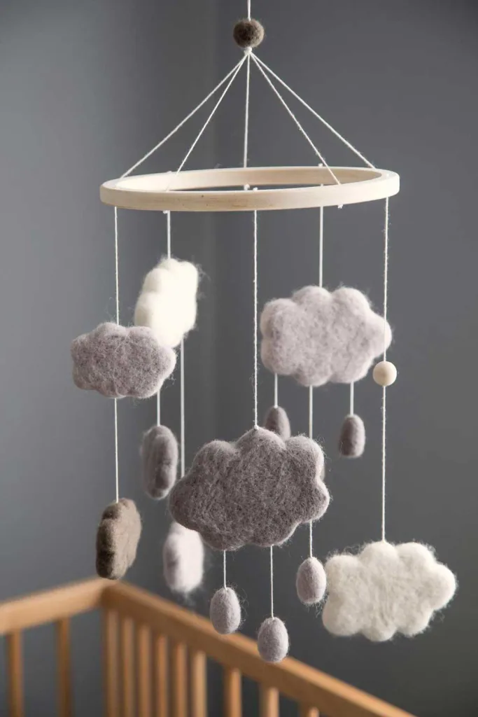 Sebra mobile clouds felt gray