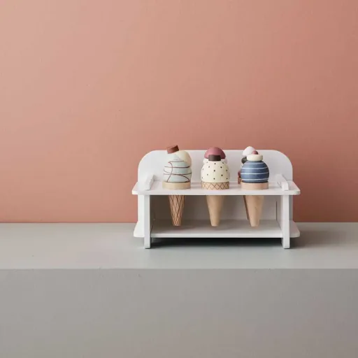 Kids concept ice cream holder wood with ice waffles