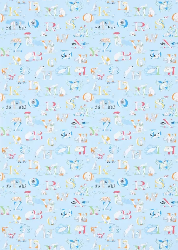 Little Sanderson Abracazoo Wallpaper Alphabet light blue