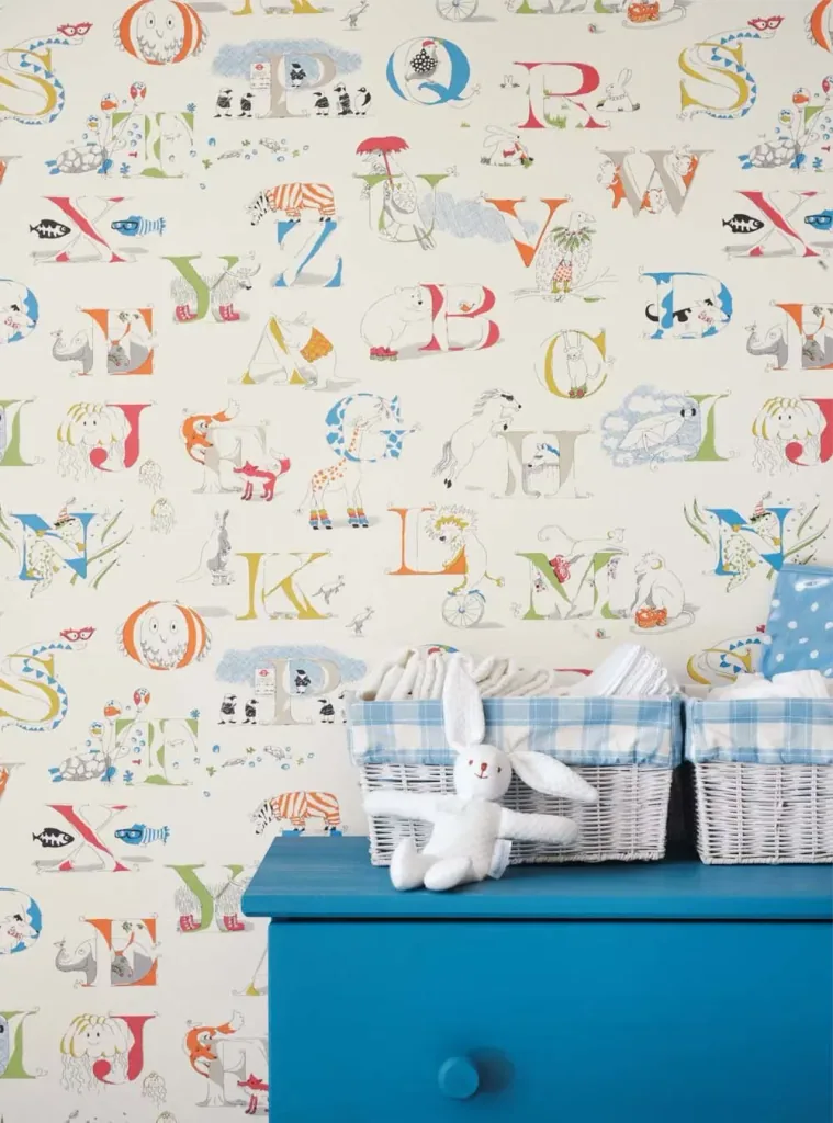 Little Sanderson Abracazoo Wallpaper Alphabet light blue