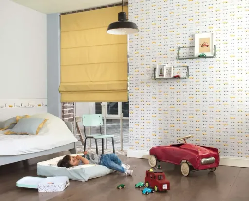 Casadeco children's wallpaper Happy Dreams Autos Mint yellow
