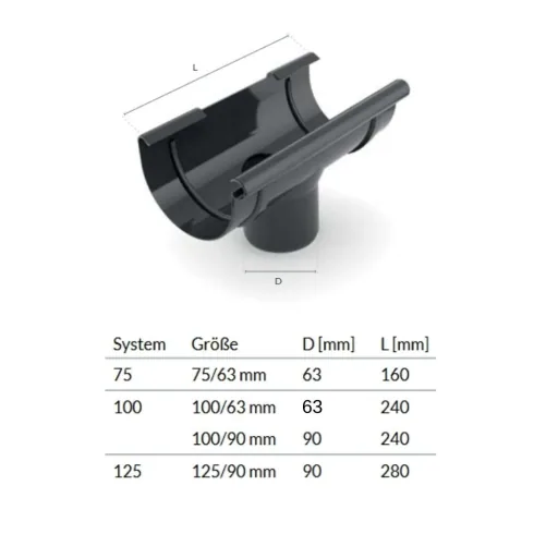 Brown Rain Gutter Outlet 125/90 - Downspout Connector