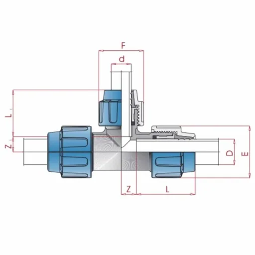 PE Pipe Fitting, Reducing Tee 32x25x32mm, Compression Fitting, Drinking Water
