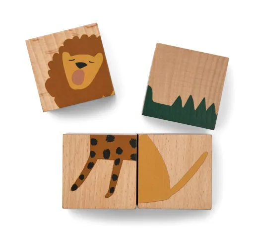 Liewood Puzzle, Wooden Puzzle, Wooden Cubes - Aage, Color: Monster / Nature