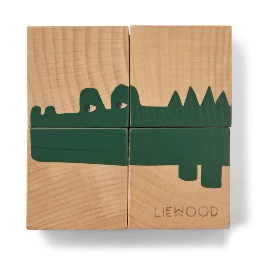 Liewood Puzzle, Wooden Puzzle, Wooden Cubes - Aage, Color: Monster / Nature