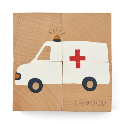 Liewood Aage Wooden Puzzle with Wooden Cubes, Color: All Together / Nature