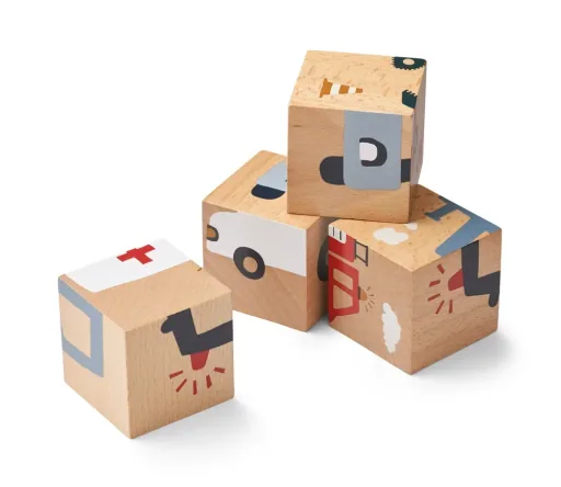 Liewood Aage Wooden Puzzle with Wooden Cubes, Color: All Together / Nature