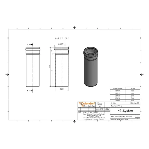 DN 200 Sewer Pipe, KG SN4, 200mm Drain Pipe, 500mm