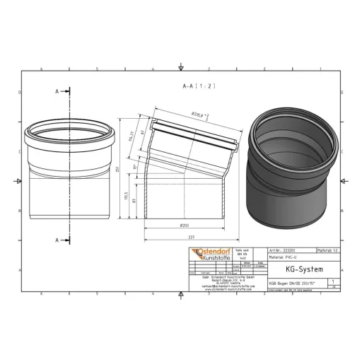 DN 200 15 Degree KG Bend - Sewer and Drain Pipe Fitting
